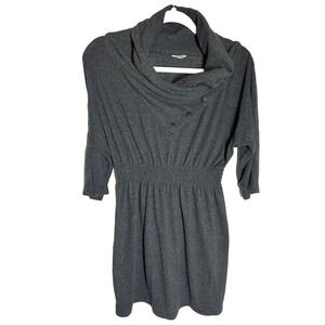 Fossil Tunic Shirt Top dress Women’s Size M Charcoal gray cowl snap 3/4 sleeve